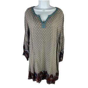 Umgee Peasant Tunic Dress Boho Shift Dress Split Neck sz XL